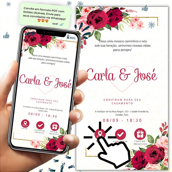 Convite Casamento Interativo Virtual Para Whatsapp - FRETE GRÁTIS