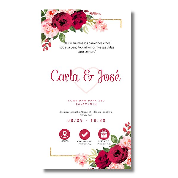 Convite de Casamento Floral Frete Grátis*