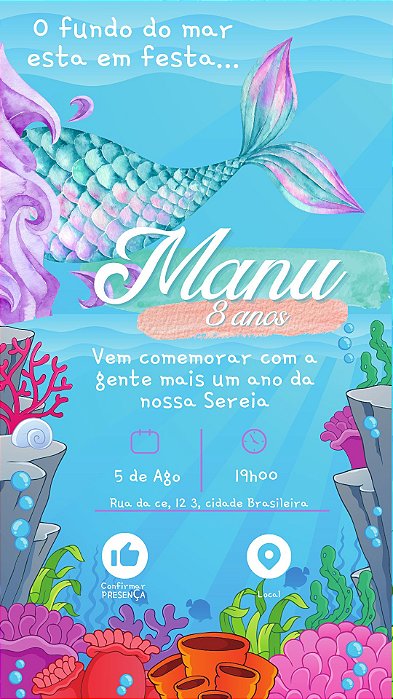 Convite Digital de Aniversário Sereia para Whatsapp