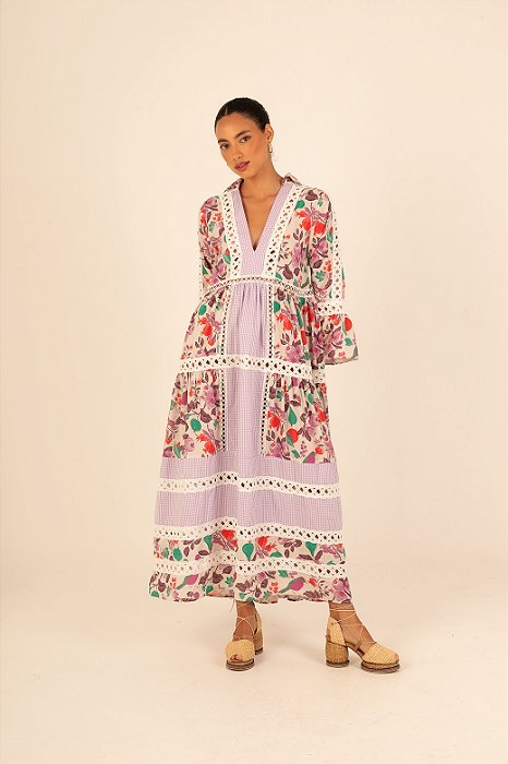 Vestido mangas com rendas Mel