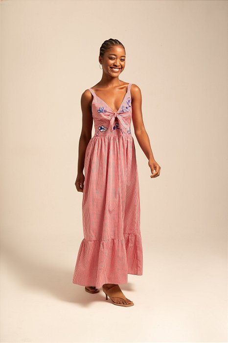 Vestido Vichy nozinho bordado