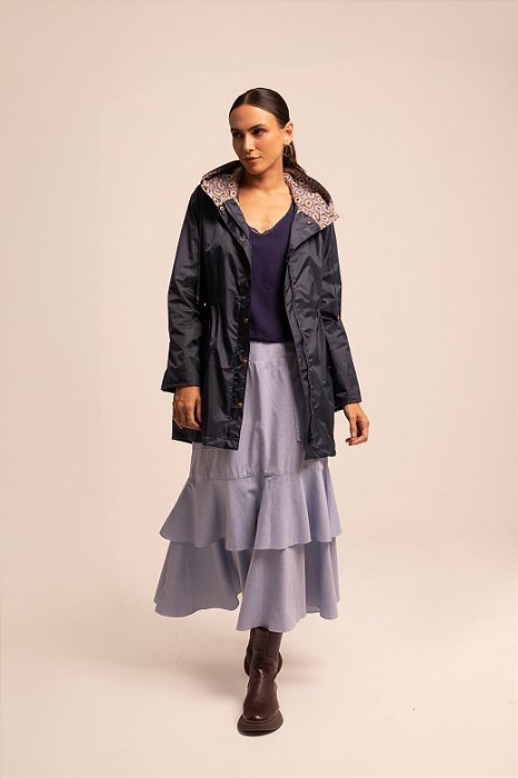 Trench coat marinho com estampa Marrakech