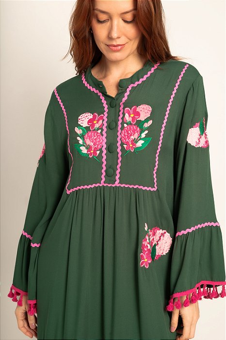 Vestido Júlia verde bordado