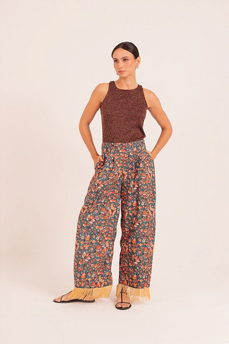 Calça estampa Mira franjas