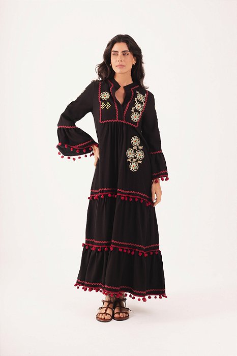Vestido Istambul bordado preto