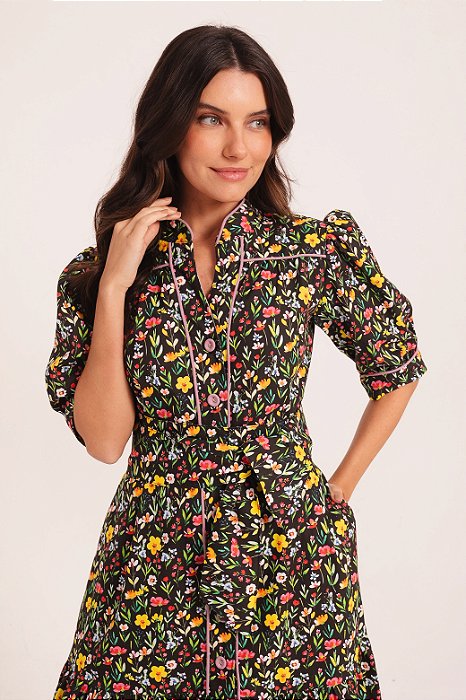 Chemise algodão Lilly manga curta preto