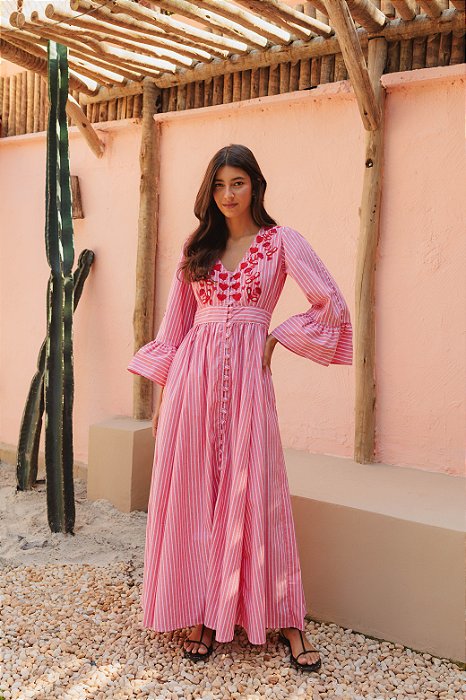 Vestido Adore mangas bordado vermelho