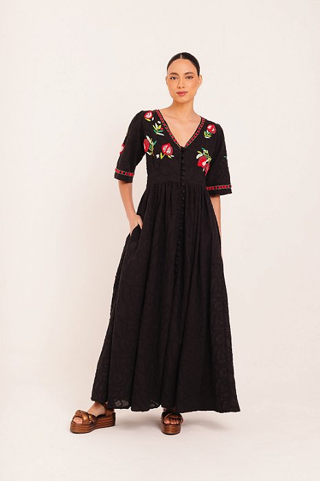 Vestido Malika bordado mangas