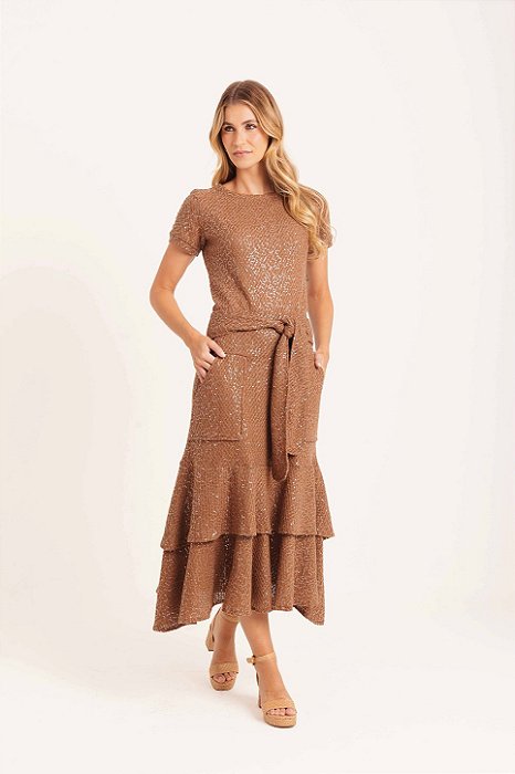 Blusa de tricô paeté caramelo