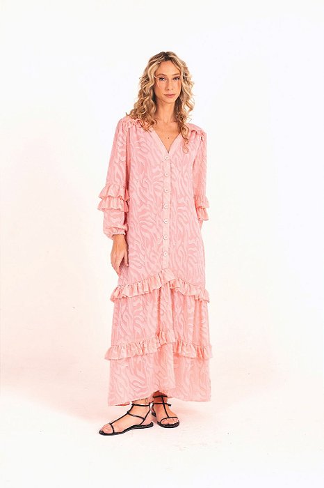 Vestido Jacquard Milão rosa blush