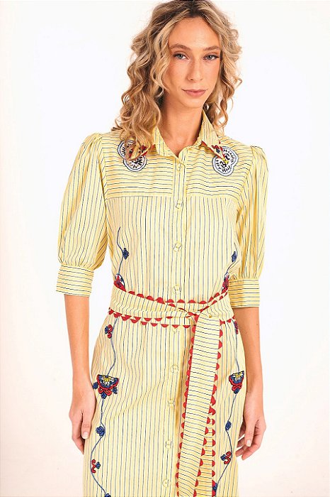 Chemise Giulia listras amarelas bordada