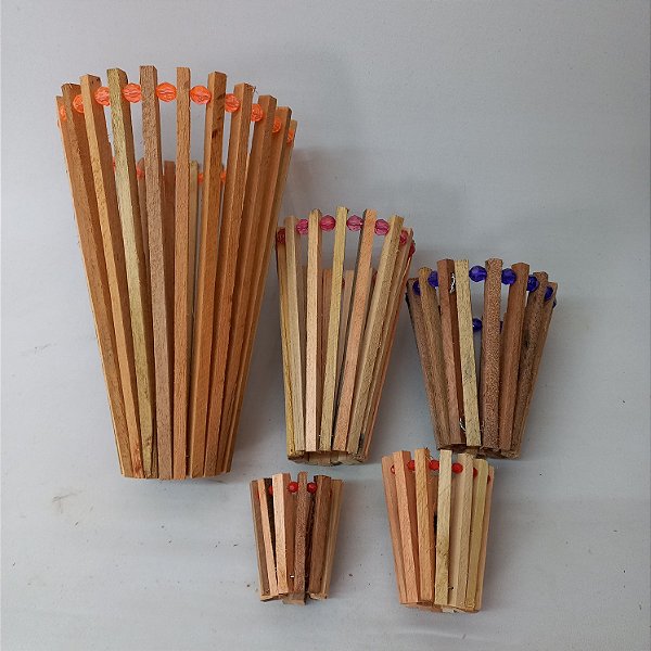 Cachepô de Madeira - Cone Redondo - Jogo com 5 pçs