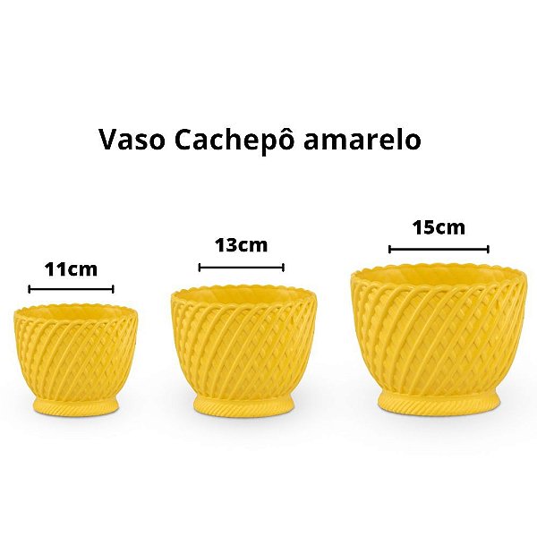 Vaso cachepô plástico amarelo - 15cm