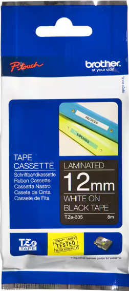 BROTHER FITA TZE 335 BRANCO/PRETO 12 MM X 8 METROS