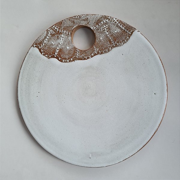 Tábua grande para frios e petiscos 30cm Branco com detalhe em renda