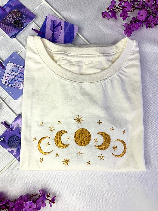 Camiseta Luna fases da lua - Dourado