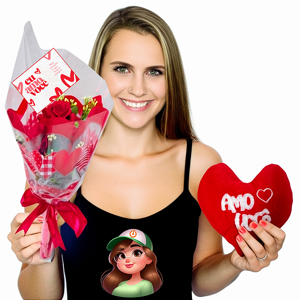 Rosas Vermelhas Artificiais + Cartão + Coração