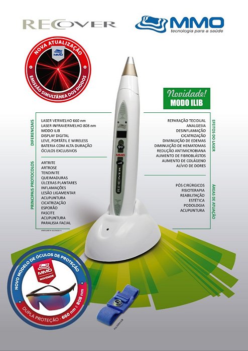 Laser Recover MMO Acupuntura Podologia Medicina + Ponteira acupuntura + Ilib + Proface com Lupa