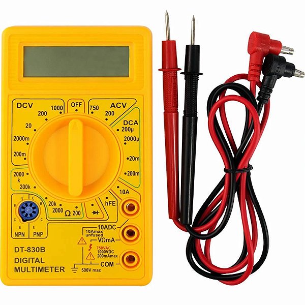 Multímetro Digital Display LCD + Bateria e Cabos - DT830B