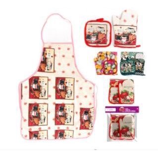 Kit Cozinha 3 Peças Avental, Luva e Descanso de Panela Tecido Resistente à Alta Temperatura - AVL-01