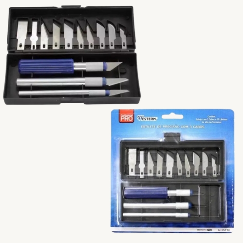 Kit Estilete de Precisão 3 Cabos 13 Lâminas - EST-13