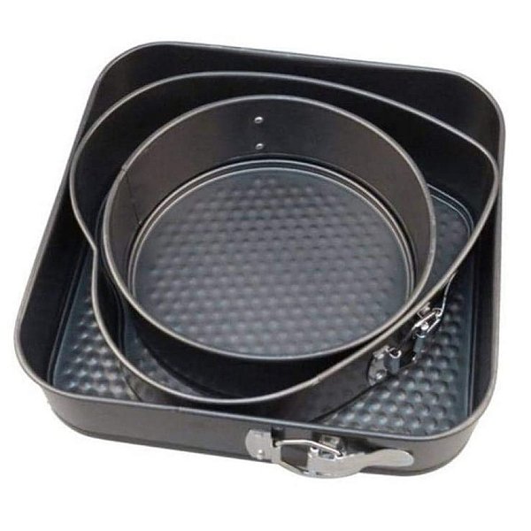 Kit com 3 Formas de Alumínio Teflon Fundo Removível - HM9060