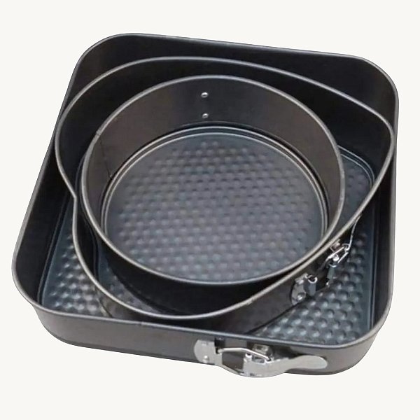 Kit com 3 Formas de Alumínio Teflon Fundo Removível - HM9060