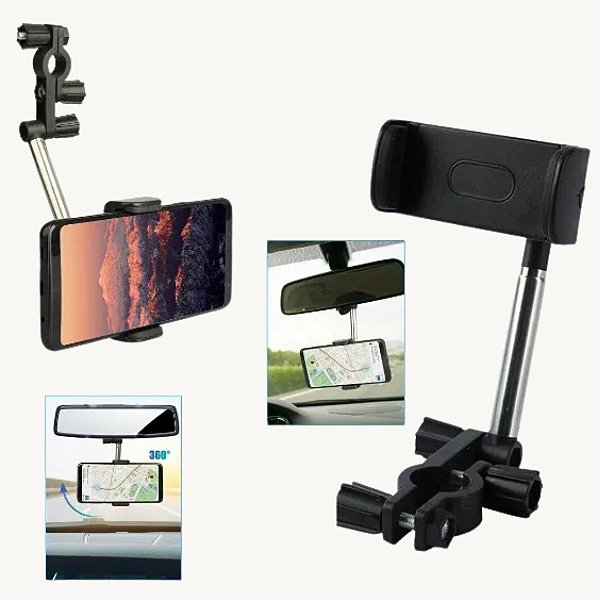 Suporte para Celular Universal Veicular Carro de Retrovisor Cabeça Rotativa - LE-037