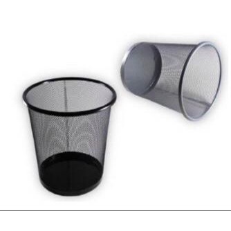 Lixeira Cesto para Escritório Telada Preto e Prata em Metal 19x26x23CM  LIX-06-4