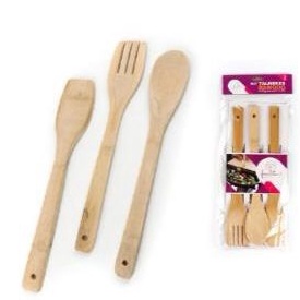 Kit Com 03 Talheres De Bambu Para Cozinha Super Útil - KCB-09