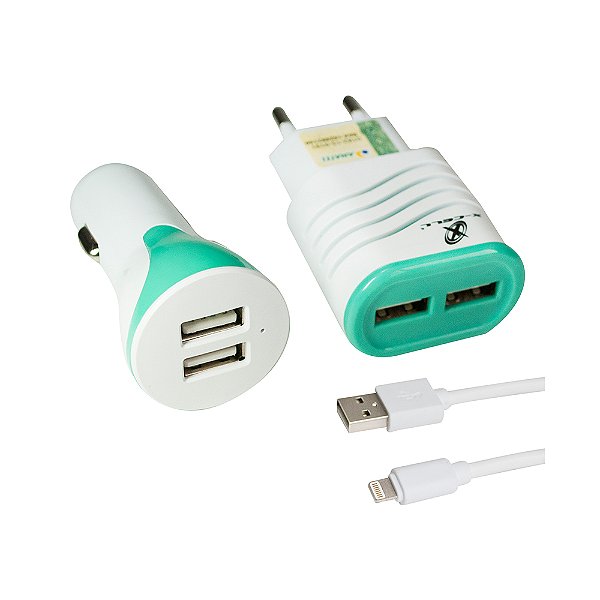 Carregador para Celular - Kit Veicular e Cabo USB X-CELL XC-KT-10 Verde