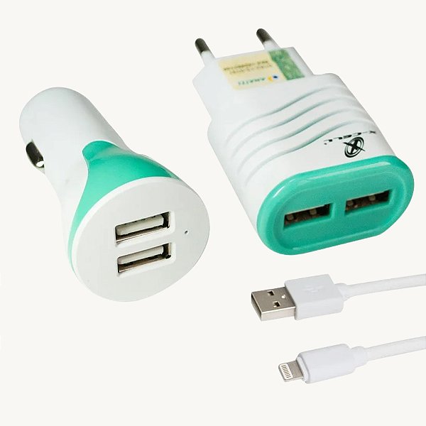 Carregador para Celular - Kit Veicular e Cabo USB X-CELL XC-KT-10 Verde