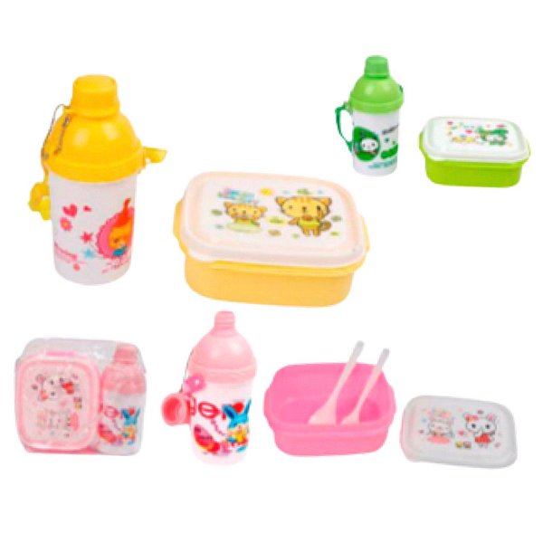 Conjunto Alimentação Infantil com 4 Peças Prato, Talheres e Copo 700ml Acompanha Bolsinha  KRI-45