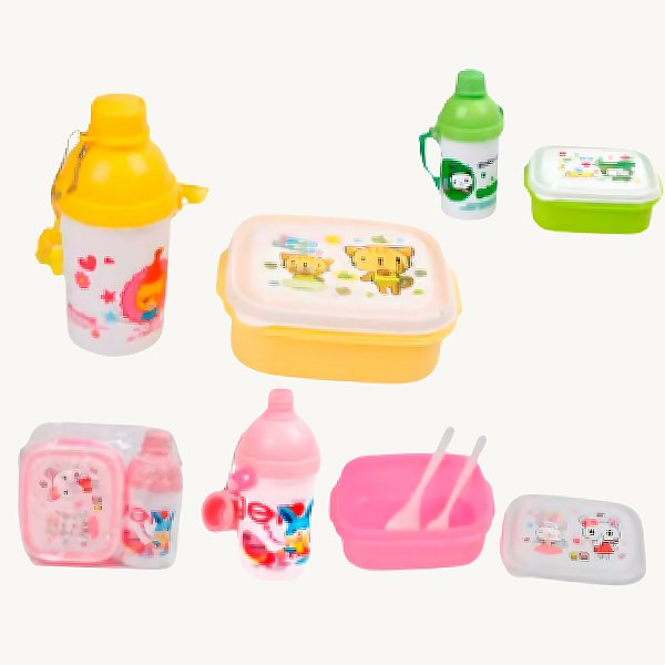 Conjunto Alimentação Infantil com 4 Peças Prato, Talheres e Copo 700ml Acompanha Bolsinha  KRI-45