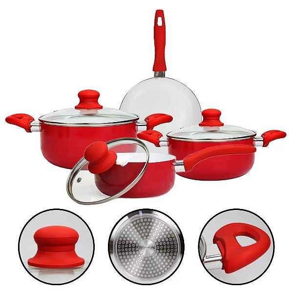 Conjunto de Panelas Revestimento Antiaderente 4 pçs Red  Relobraz  - 76761