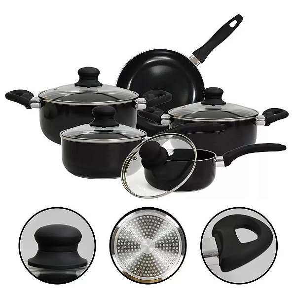 Conjunto de Panelas c/ 05 pçs Relobraz Preto Antiaderente  Qualidade Profissional - 76762