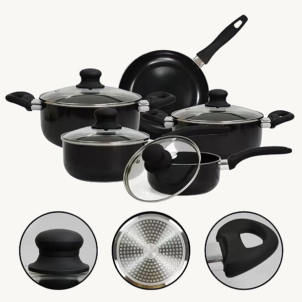 Conjunto de Panelas c/ 05 pçs Relobraz Preto Antiaderente  Qualidade Profissional - 76762