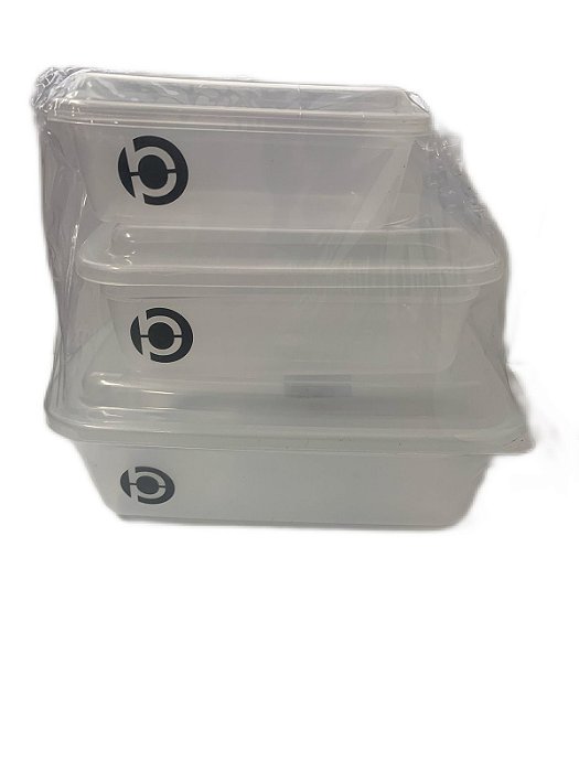 Kit com 3 Potes Retangular Organizador 200/300/750ml - 1512C