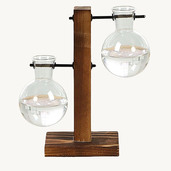 Vaso De Vidro Suspenso 2 pçs Com Suporte De Madeira - AG3108