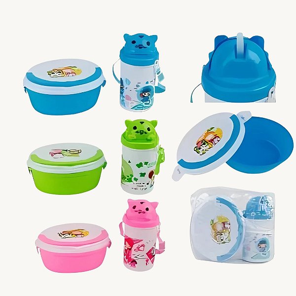 Lancheira Infantil 2 Peças para Escola Acompanha Bolsinha Plástica 400/600ML - KRI-37
