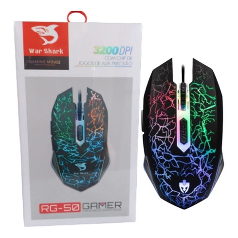 Mouse Gamer Led Decorativo com Fio Botões Laterais 3200DPI RG-50