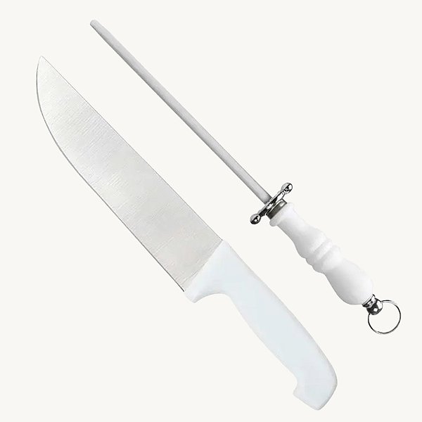 Kit Churrasco Peixeira Faca 8" e Chaira Amolador Afiador Inox Casual - KCHU-07