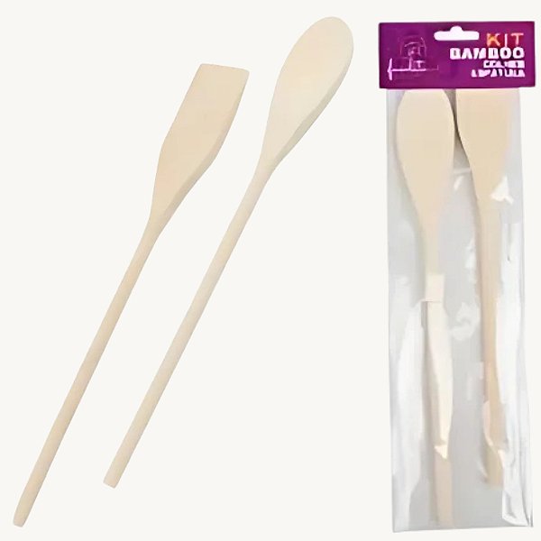 Colher e Espátula 2 Peças de Bambu - 30cm - KCB-08
