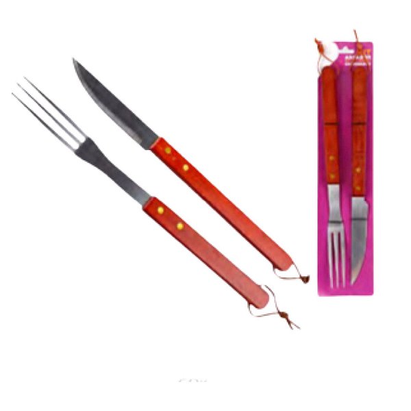 Kit para Churrasco Faca e Garfo em Inox com Cabo de Madeira - KCHU-04