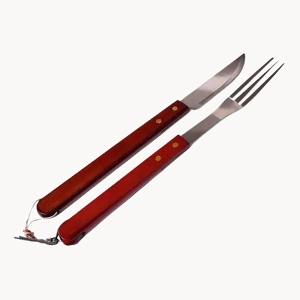 Kit para Churrasco Faca e Garfo em Inox com Cabo de Madeira - KCHU-04