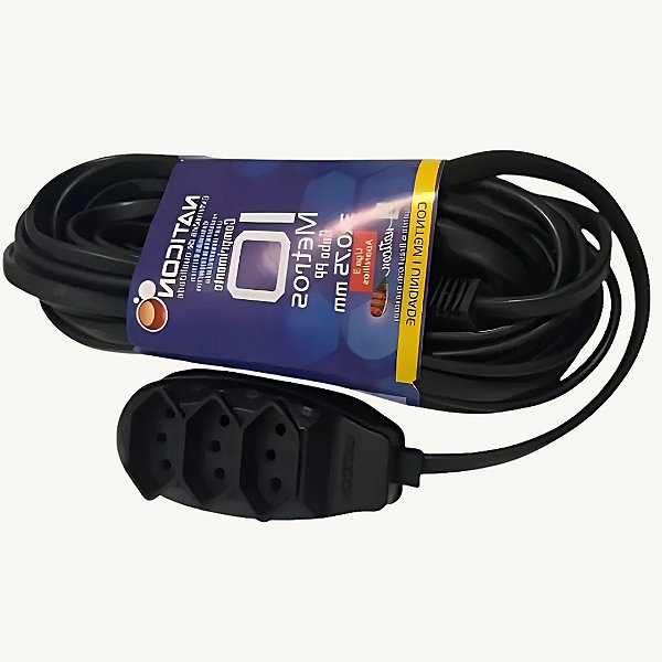Extensão Elétrica 10 Metros com 3 Tomadas Cabo PP 2P+T PP 3,0 x 0,75 - Naticon