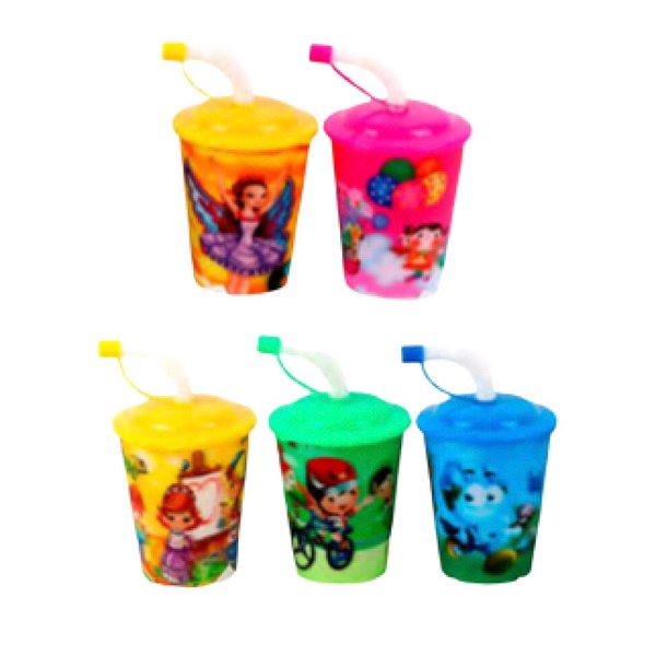 Copo Infantil Com Estampa 3D + Canudo E Tampa 250ML - C3D-12