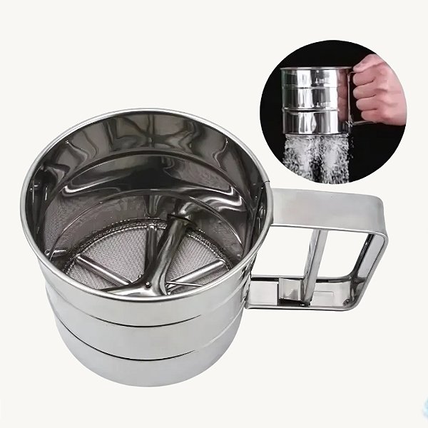 Polvilhador Peneira em Inox com Gatilho para Farinha Açúcar Manual - HC2008