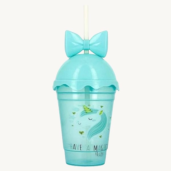 Copo Unicórnio com Canudo Tampa em Formato de  Sorvete e Laço 700ML - AG8130/AG8129