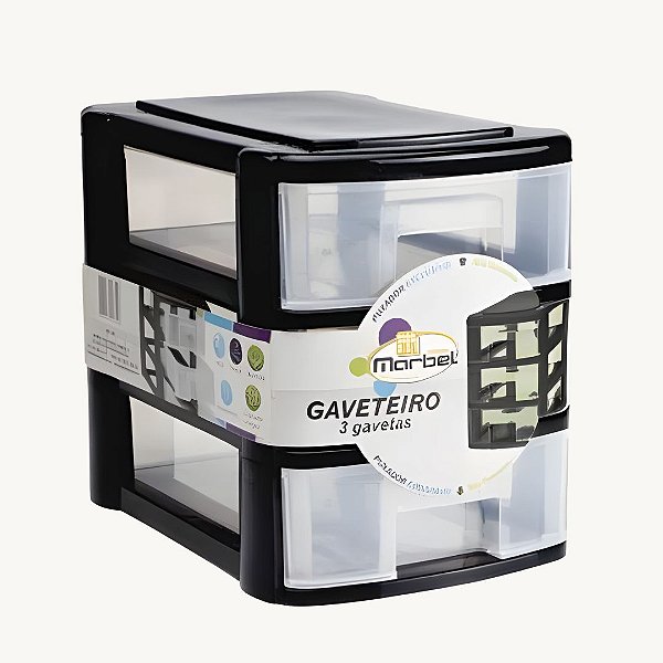 Gaveteiro Marbel de Plástico Organizador de Mesa com 3 Gavetas - 346